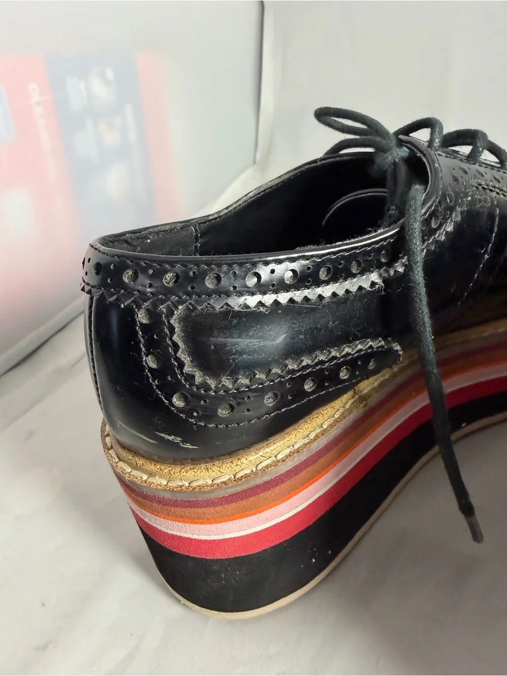 Zara Black Brogue Platform Oxfords with Multicolor Striped Sole